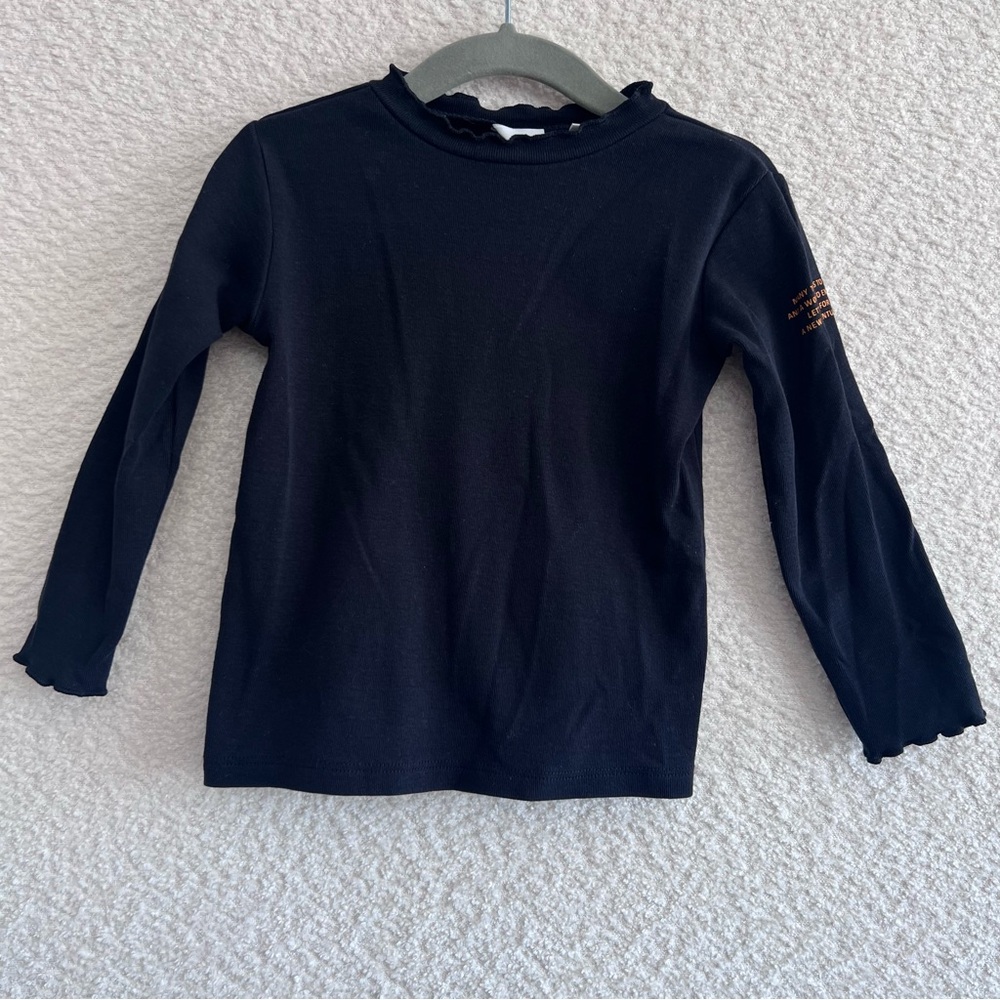 Zara Girls Infant Long Sleeve Black Lettuce Hem Shirt Size 12-18‎ Months